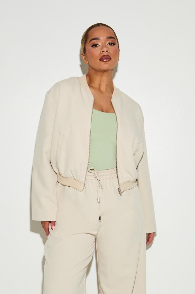 Tailored Cropped ‘Indie’ Bomber Jacket - Almond Milk