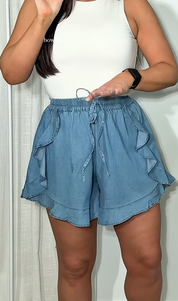 High Waisted Denim Wash Floaty 'Lucy' Shorts (Limited Edition)