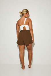 One Shoulder Cut Out 'Hallie' Bodysuit - Coconut (Limited Edition)