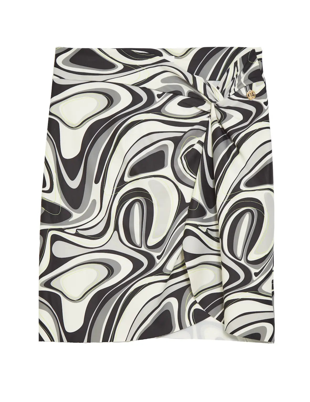 Knot Side High Waist Split-Front Mini Swim Skirt in Abstract Print Elrstyle