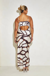 Strappy Satin Maxi 'Carla' Slip Dress - Brown Animal Print Elrstyle