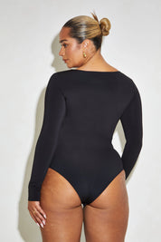 Long Sleeve Scoop Neck 'Charlotte' Bodysuit - Black Elrstyle