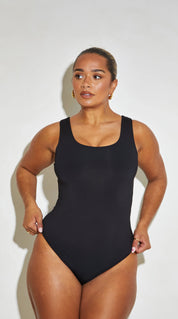 Scoop Neck Plunge Sleeveless 'Joy' Bodysuit - Black Elrstyle
