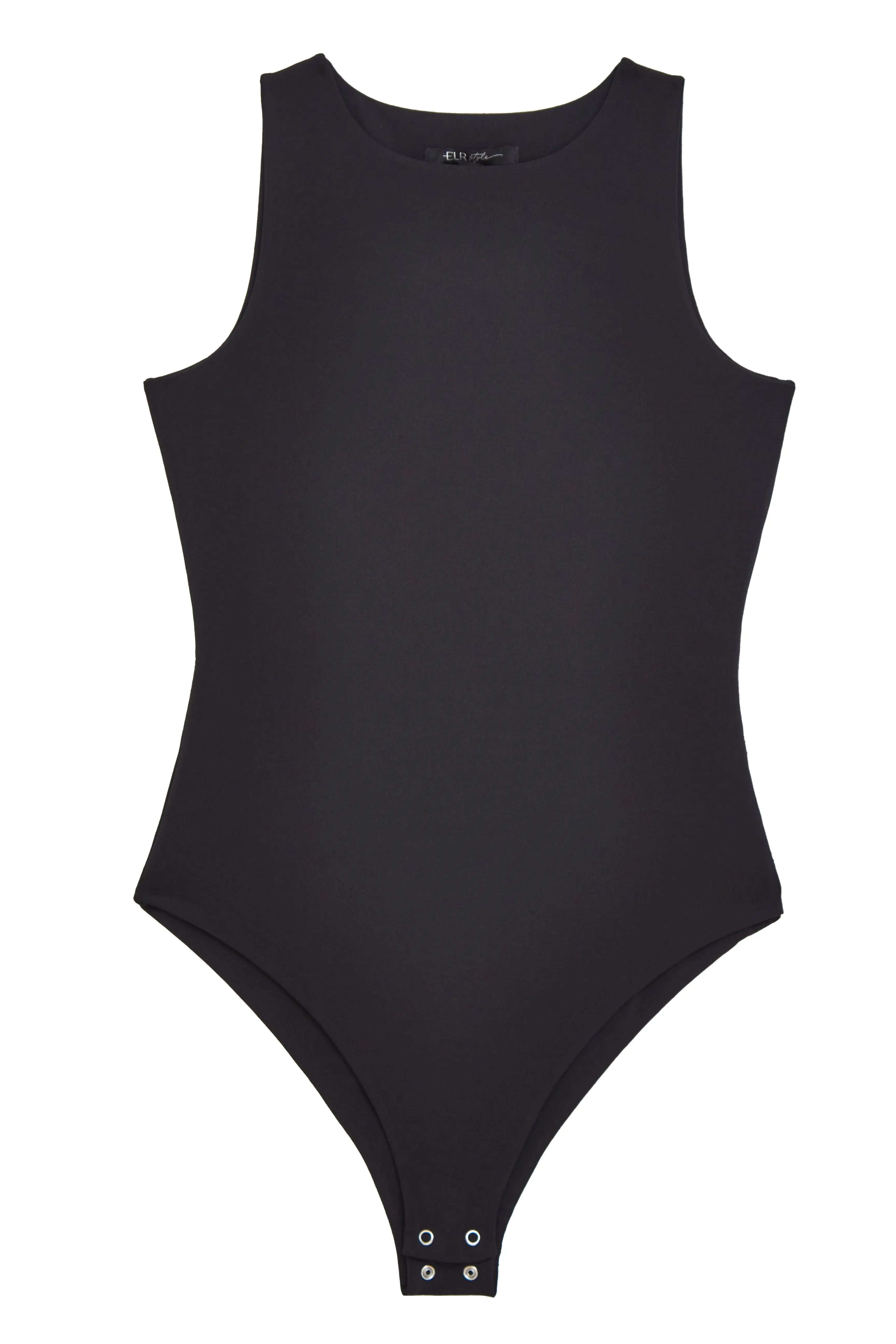 Racer Neck Double Layer 'ELR' Bodysuit - Black Elrstyle