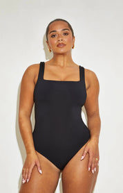 Square Neck Sleeveless 'Jade' Bodysuit - Black Elrstyle