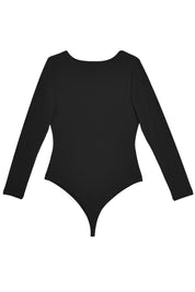 Long Sleeve Scoop Neck 'Charlotte' Bodysuit - Black Elrstyle