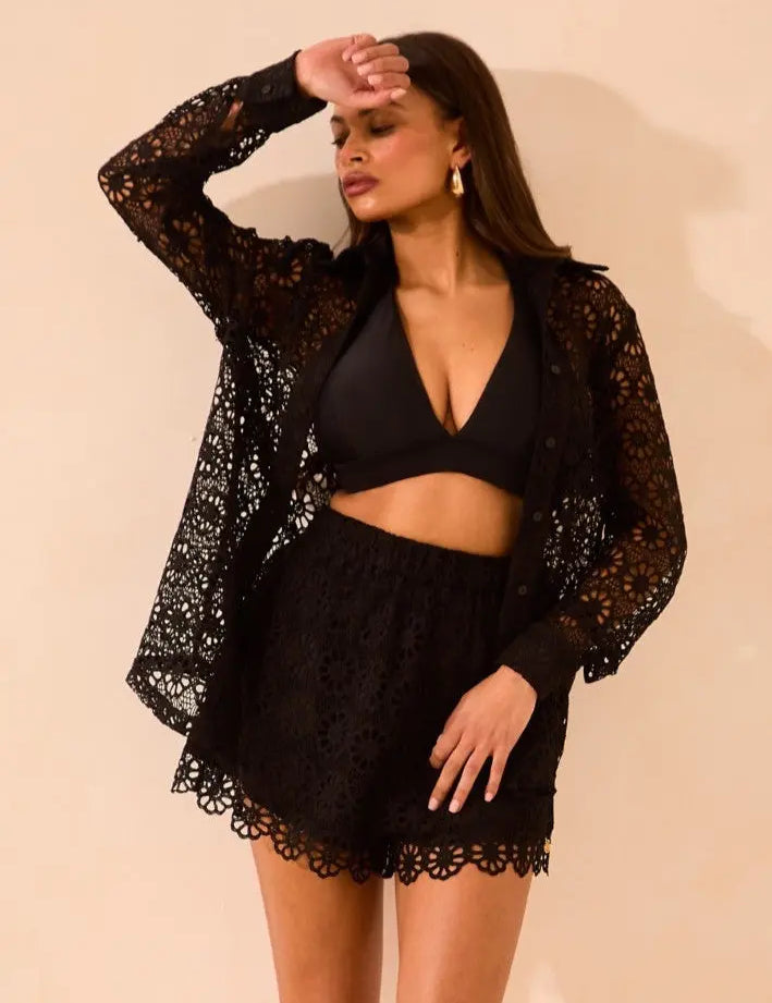 High Waisted Cutwork Crochet Floaty Shorts 'Lucy' - (Limited Edition) RELR