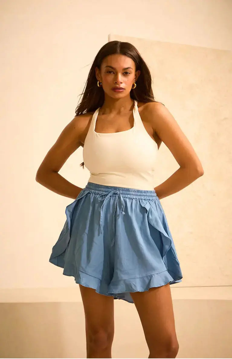 High Waisted Denim Wash Floaty 'Lucy' Shorts (Limited Edition) RELR