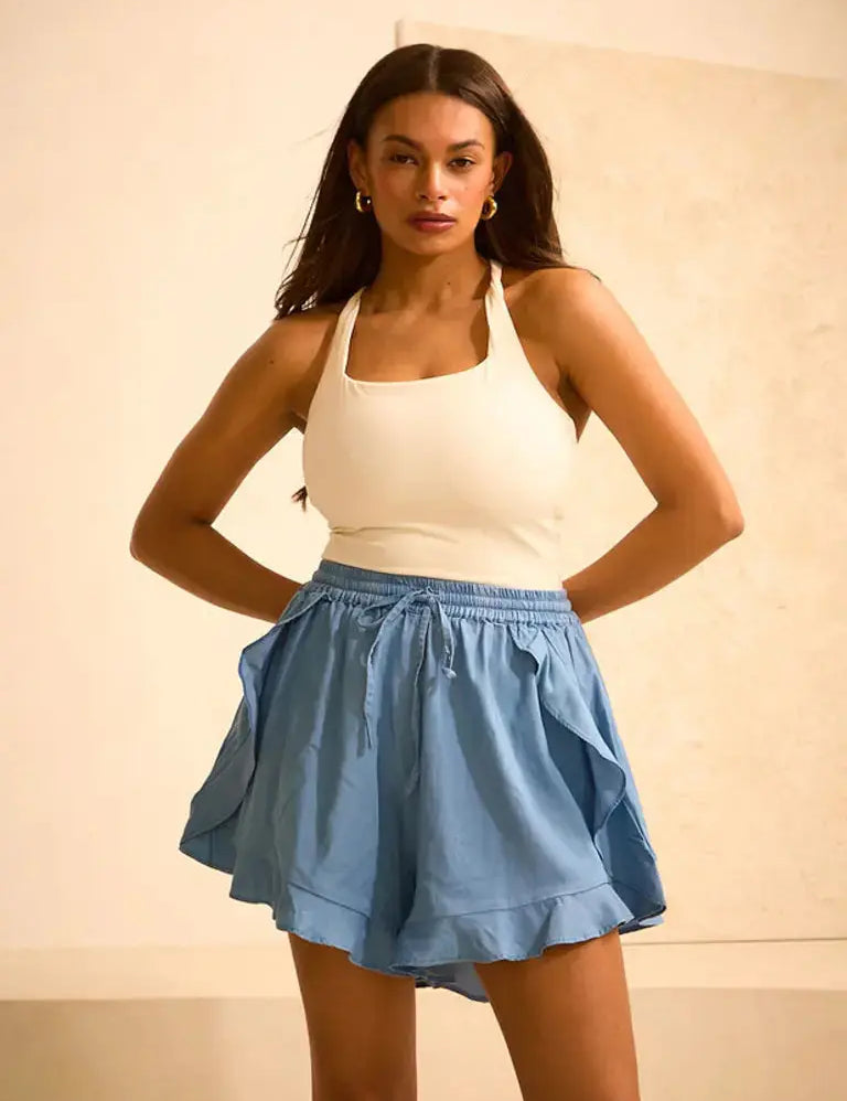 High Waisted Denim Wash Floaty 'Lucy' Shorts (Limited Edition) RELR