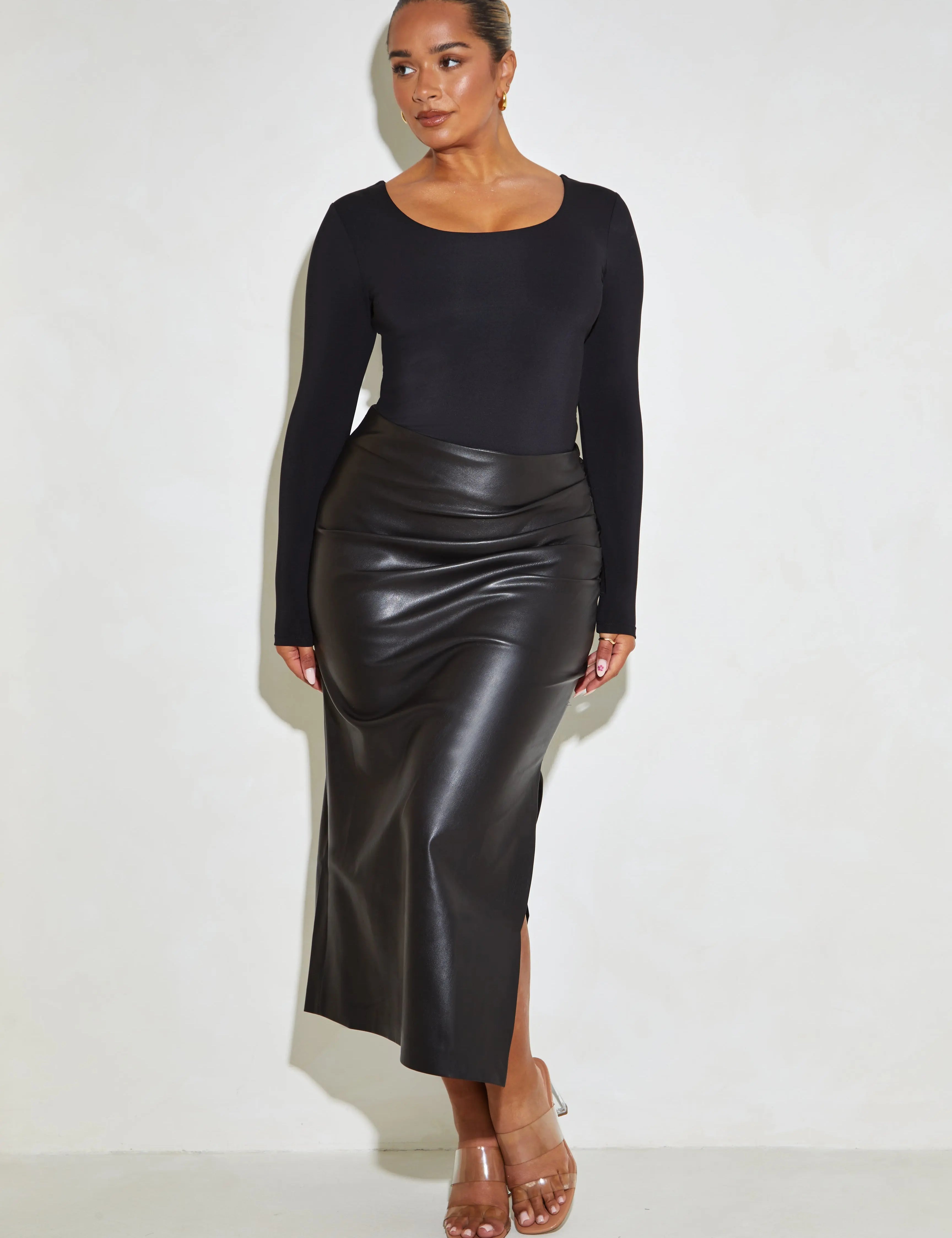 Faux Leather Side Split 'Andie' Maxi Skirt Elrstyle