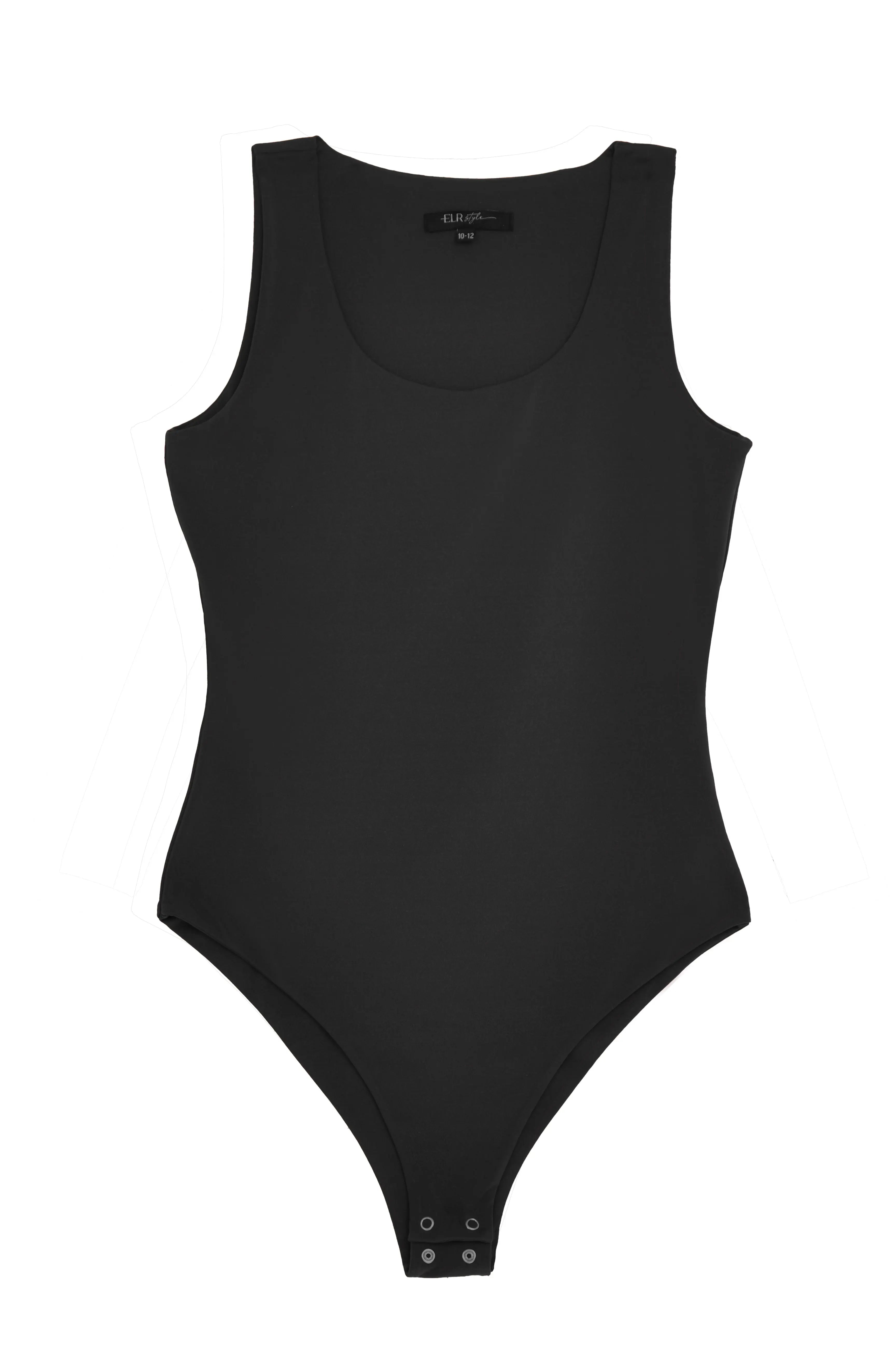 Scoop Neck Plunge Sleeveless 'Joy' Bodysuit - Black Elrstyle