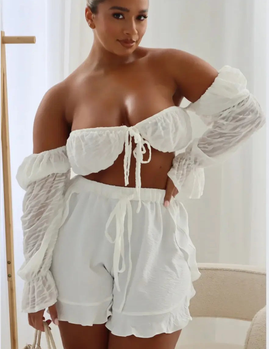 High Waisted Floaty Shorts 'Lucy' - Anti Chafing - Ivory Elrstyle