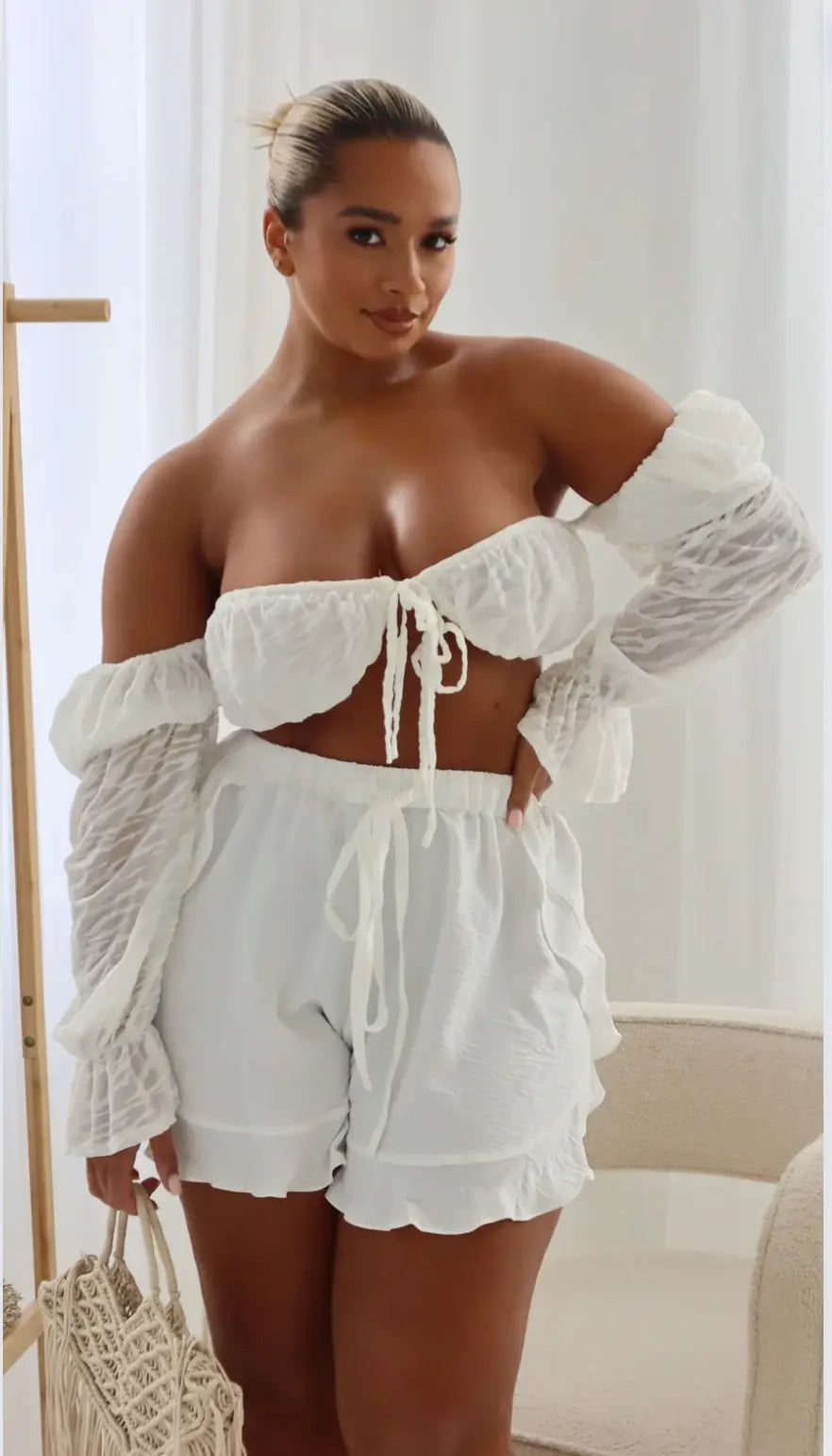 High Waisted Floaty Shorts 'Lucy' - Anti Chafing - Ivory Elrstyle