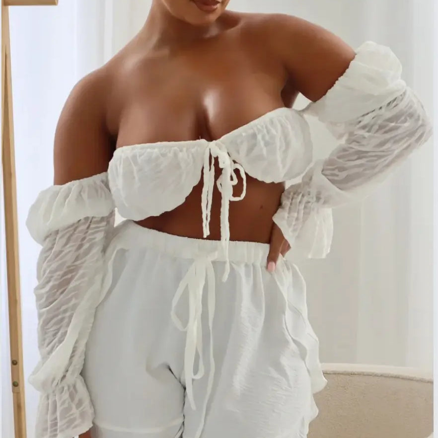 High Waisted Floaty Shorts 'Lucy' - Anti Chafing - Ivory Elrstyle