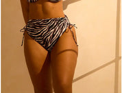 Ruched Adjustable High Waisted Bikini Bottoms - Zebra Print RELR