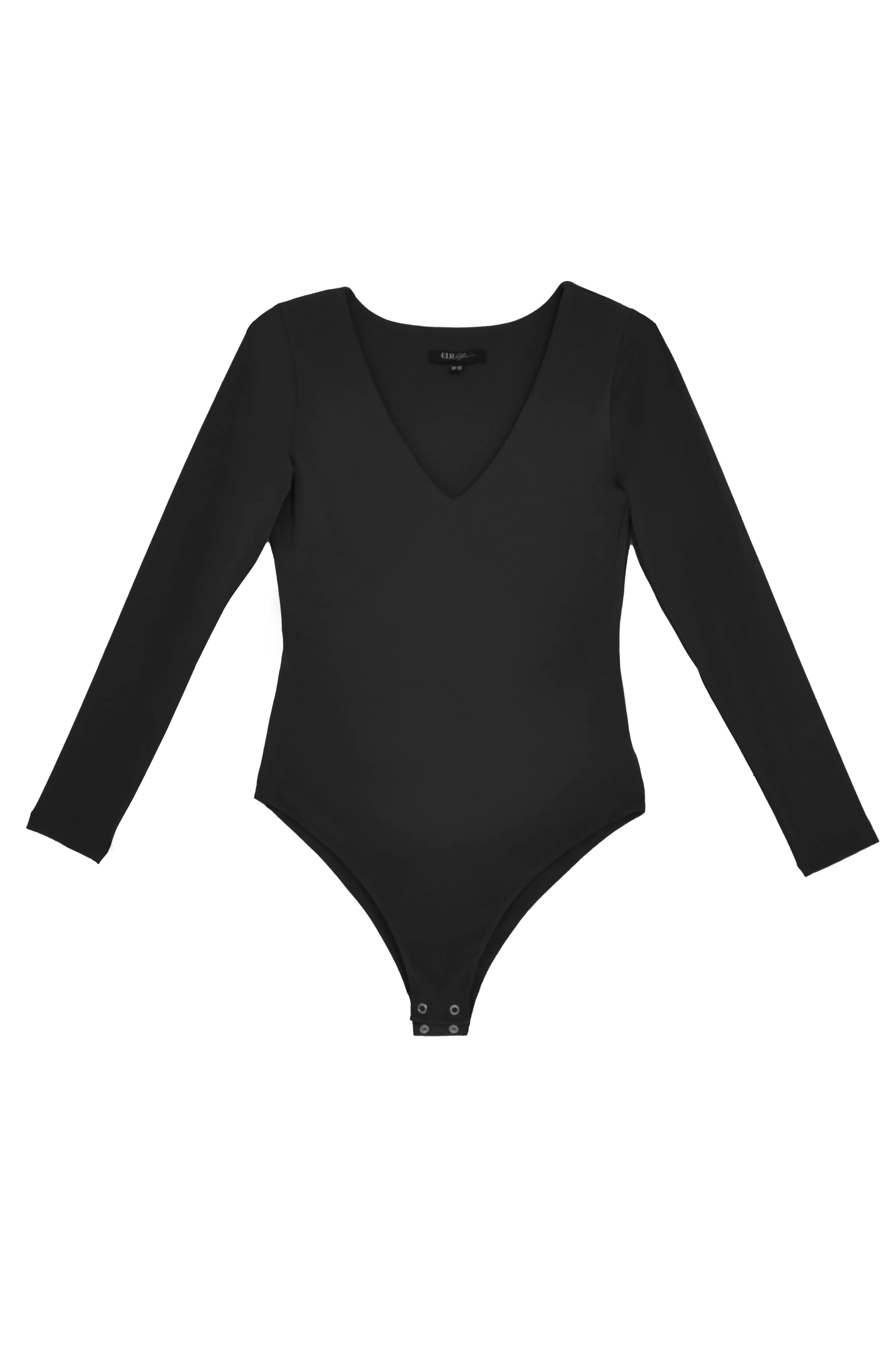 Long Sleeve Plunge Neck 'Grace' Bodysuit - Black Elrstyle