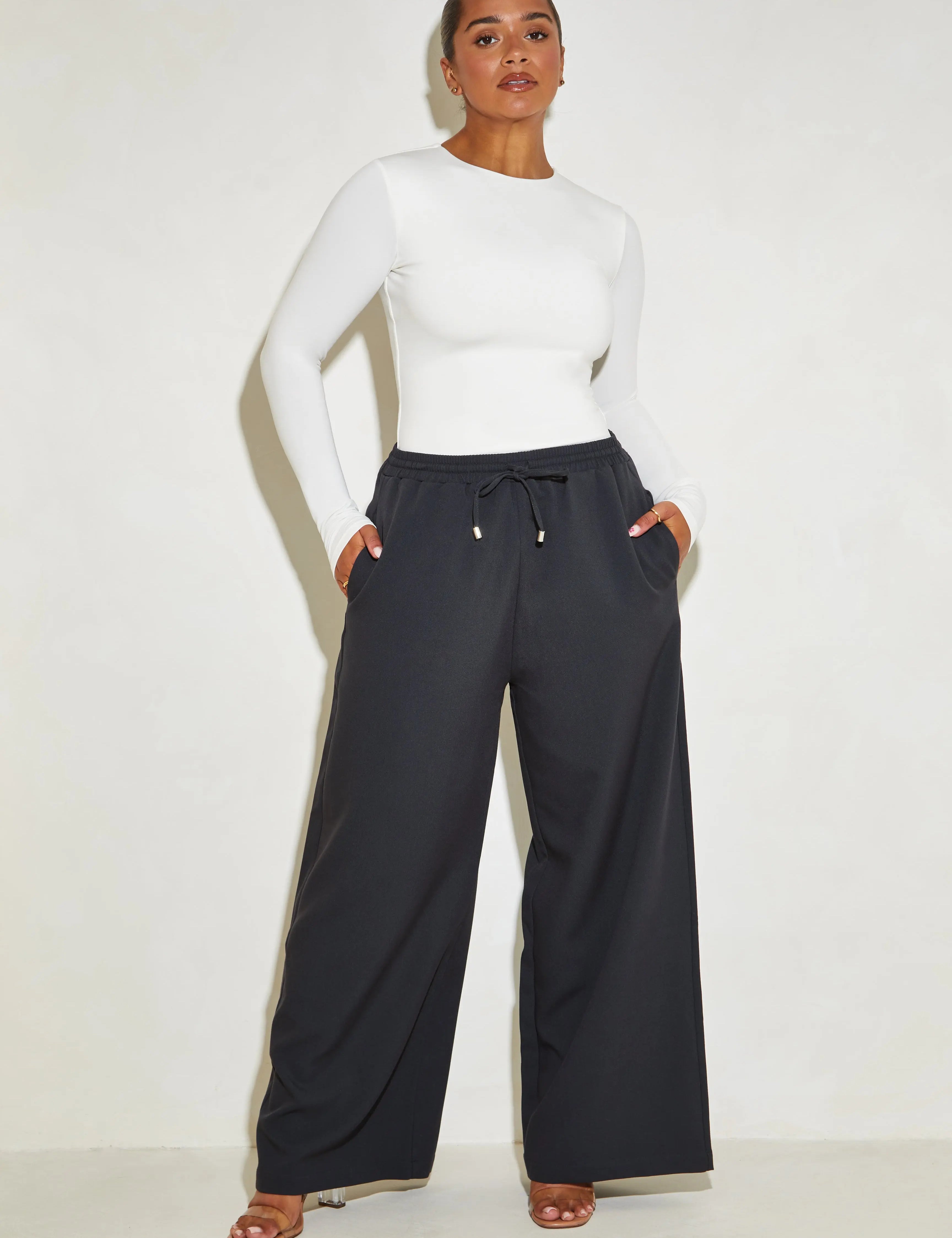 High Waisted Wide Leg ‘Mila’ Trousers - Black Elrstyle