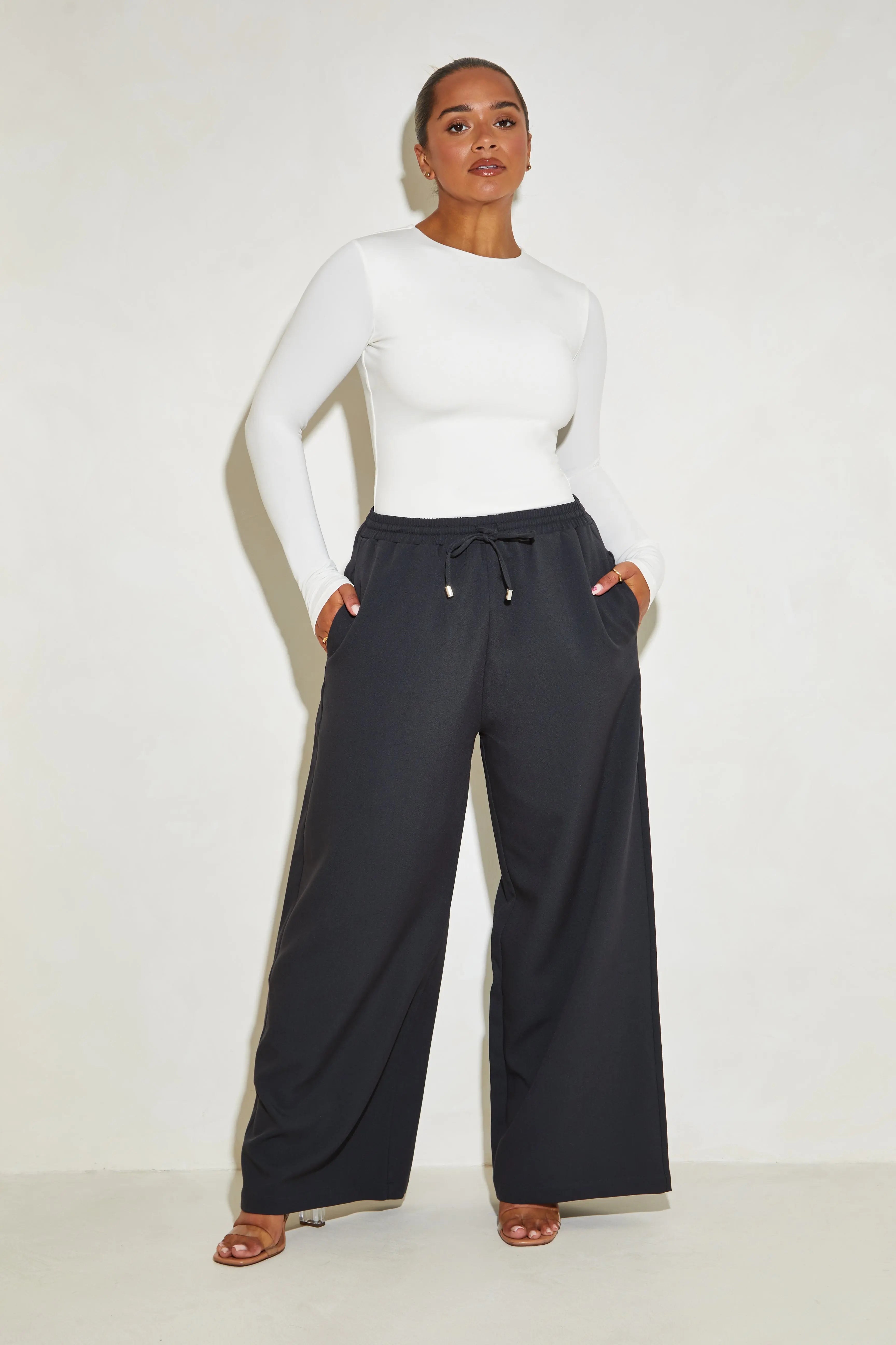 High Waisted Wide Leg ‘Mila’ Trousers - Black Elrstyle