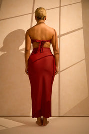 Long Shaping Swim Skirt with Knot-front and Split-leg - Rust RELR