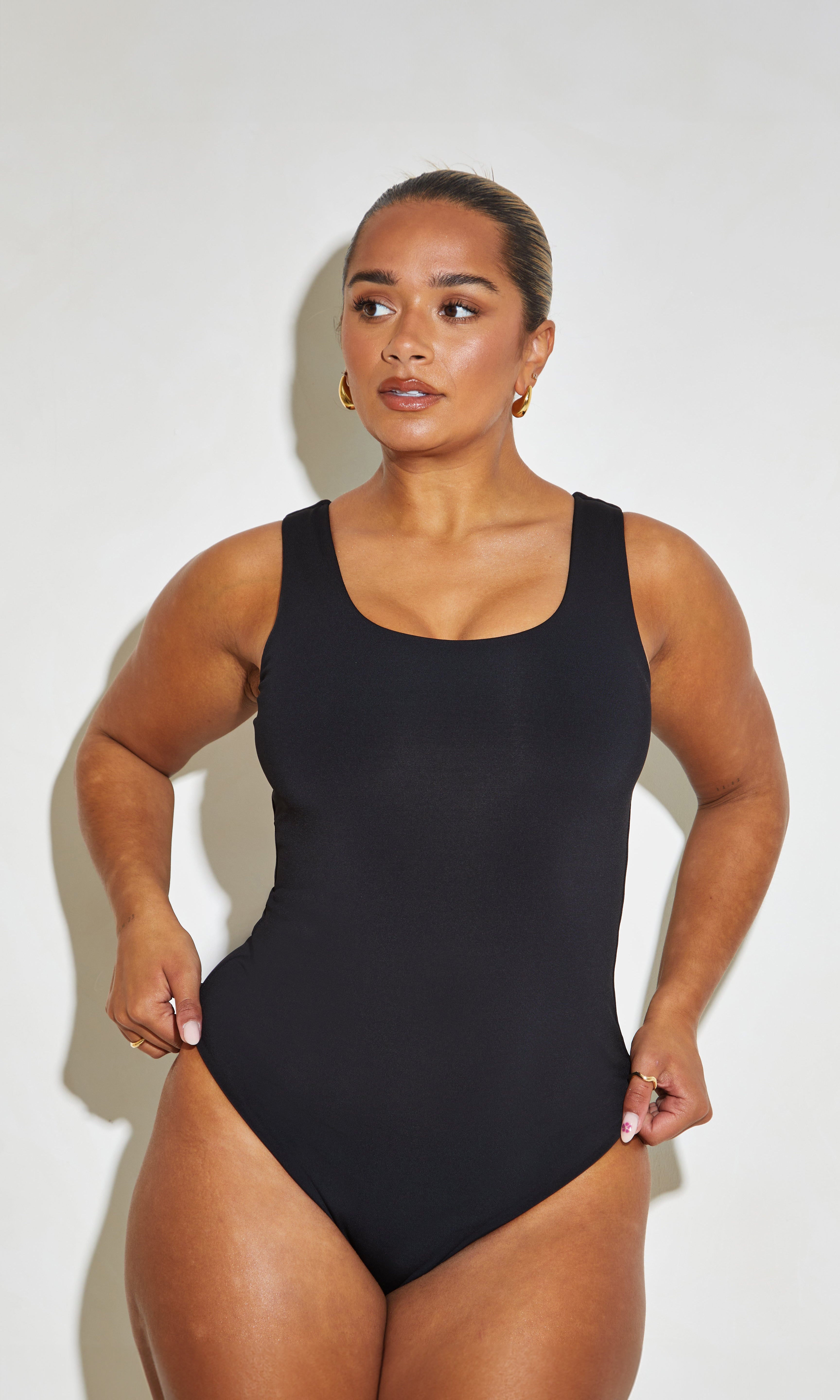 Scoop Neck Plunge Sleeveless 'Joy' Bodysuit - Black