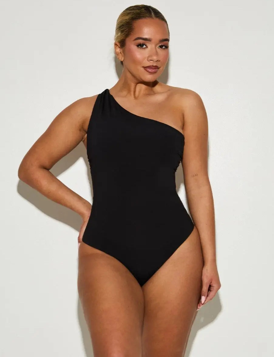 One Shoulder Cut Out 'Hallie' Bodysuit - Black (Limited Edition) RELR