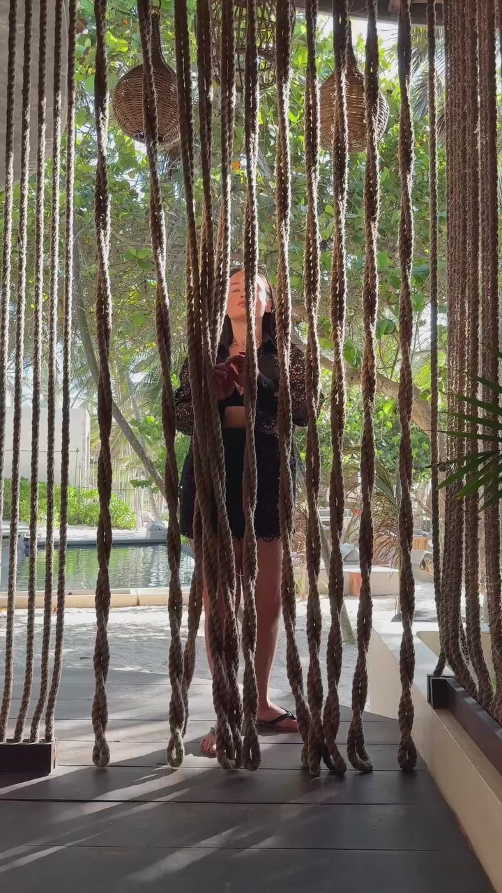 Crochet Cutwork Tie Top 'Hannah' Black  (Limited Edition)