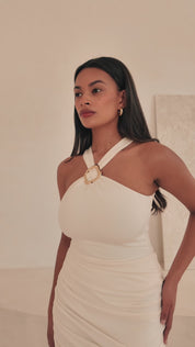 Gold Ring Detail Halterneck 'Nell' Bodysuit - Coconut (Limited Edition)