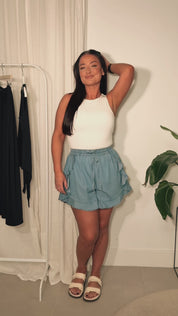 High Waisted Denim Wash Floaty 'Lucy' Shorts (Limited Edition)