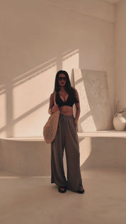 High Waisted Wide Leg ‘Liv’ Trousers - Mushroom