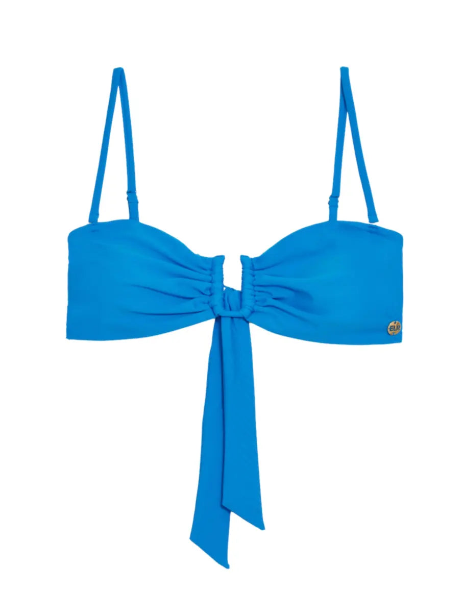 Bandeau U- Front Removable Strap Bikini Top in Ibiza Blue Elrstyle