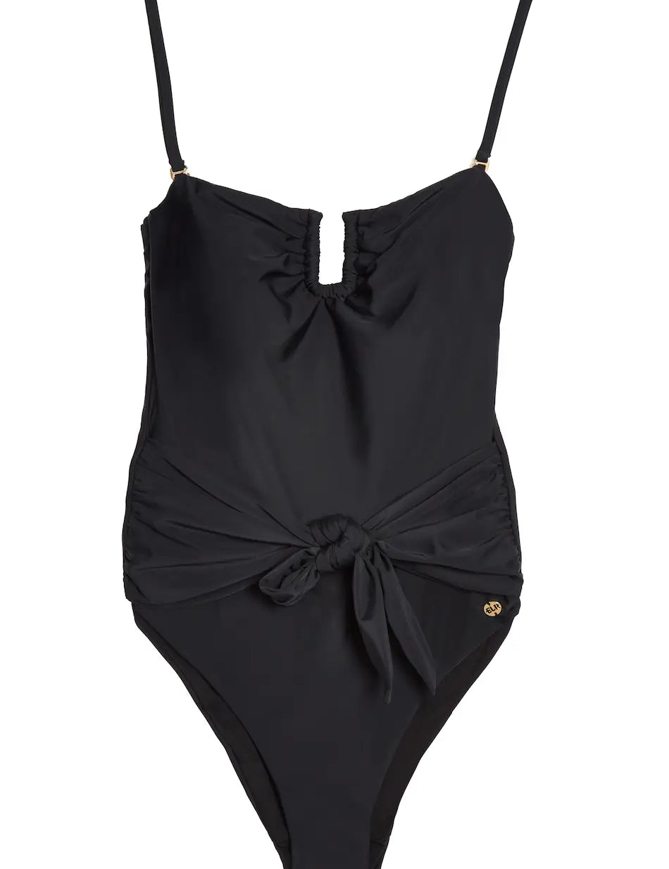 Bandeau Removable Strap Control Swimsuit With Tie Side Elrstyle