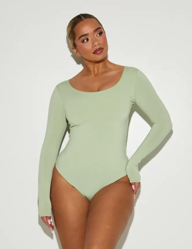 Long Sleeve Scoop Neck 'Charlotte' Bodysuit - Matcha RELR