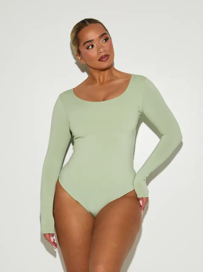 Long Sleeve Scoop Neck 'Charlotte' Bodysuit - Matcha RELR