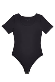 Scoop Neck Short Sleeve 'Megan' Bodysuit - Black Elrstyle