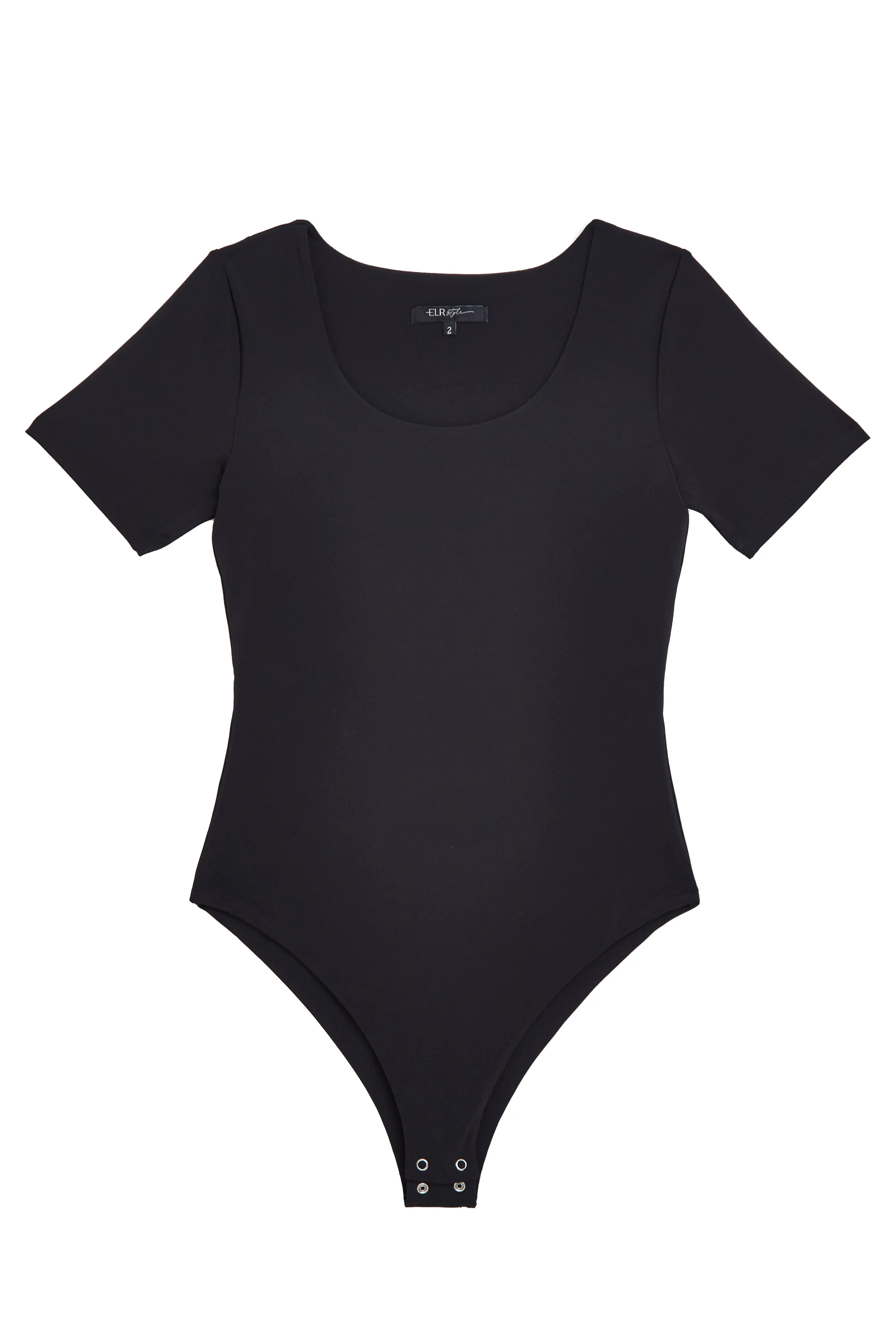 Scoop Neck Short Sleeve 'Megan' Bodysuit - Black Elrstyle