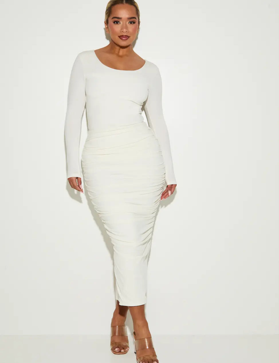 High Waisted Maxi Ruched 'Evie' Skirt - Coconut Elrstyle