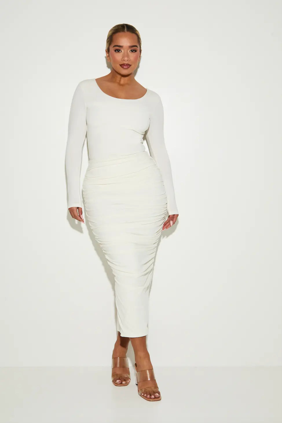 High Waisted Maxi Ruched 'Evie' Skirt - Coconut Elrstyle