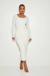 High Waisted Maxi Ruched 'Evie' Skirt - Coconut Elrstyle