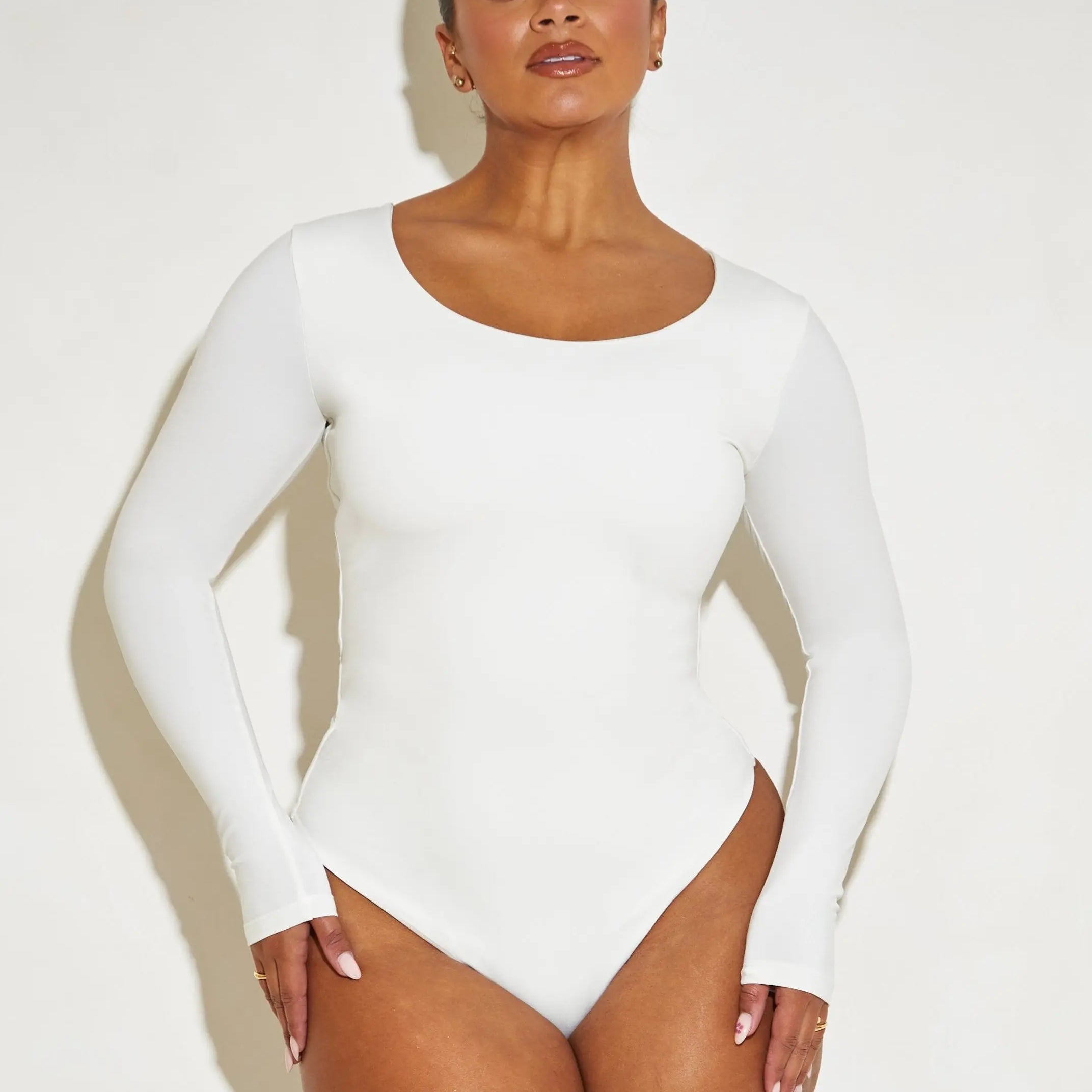 Long Sleeve Scoop Neck 'Charlotte' Bodysuit - Coconut Elrstyle
