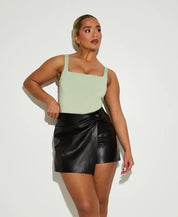 Square Neck Sleeveless 'Jade' Bodysuit - Matcha Elrstyle