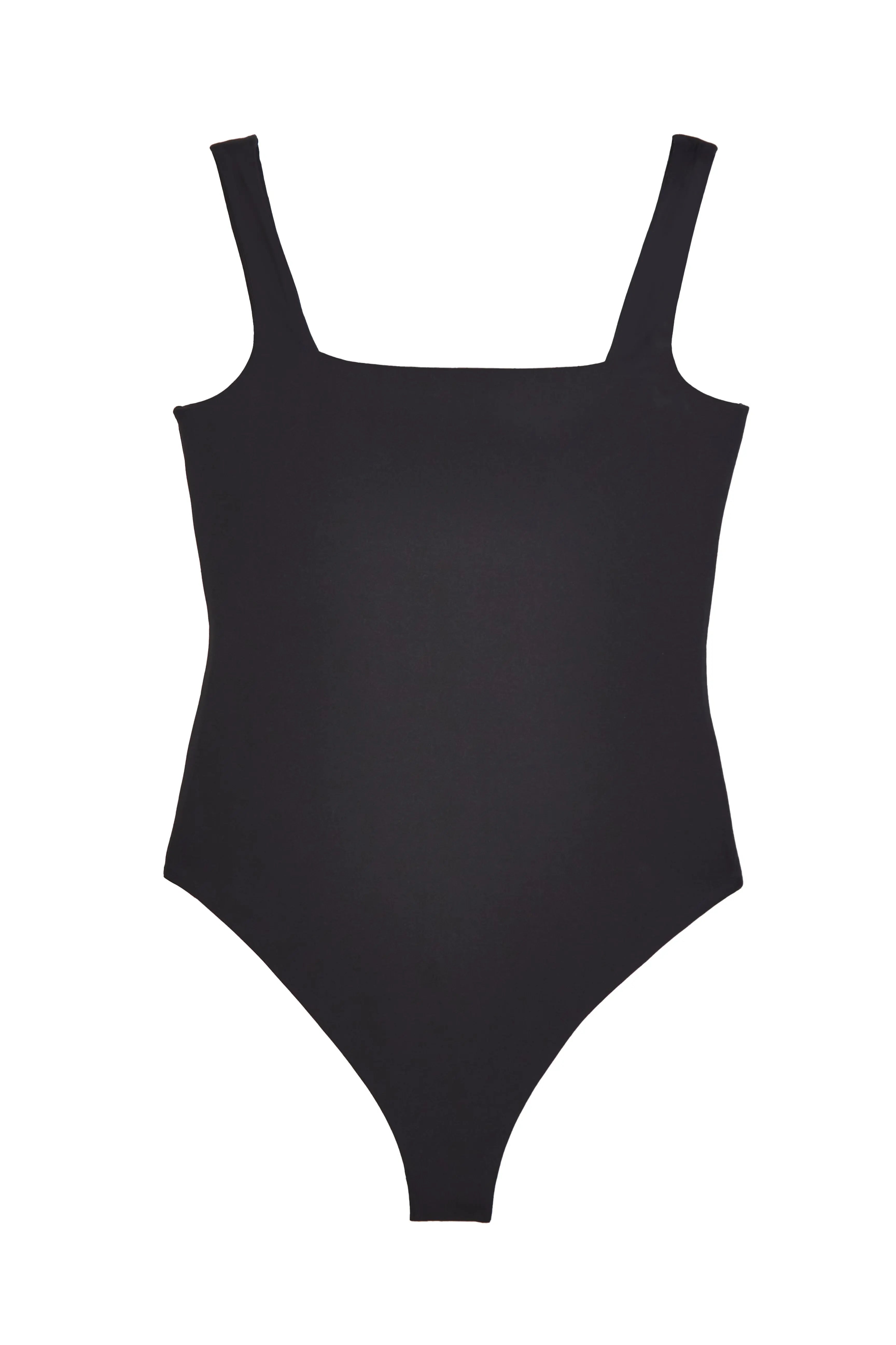 Square Neck Sleeveless 'Jade' Bodysuit - Black Elrstyle