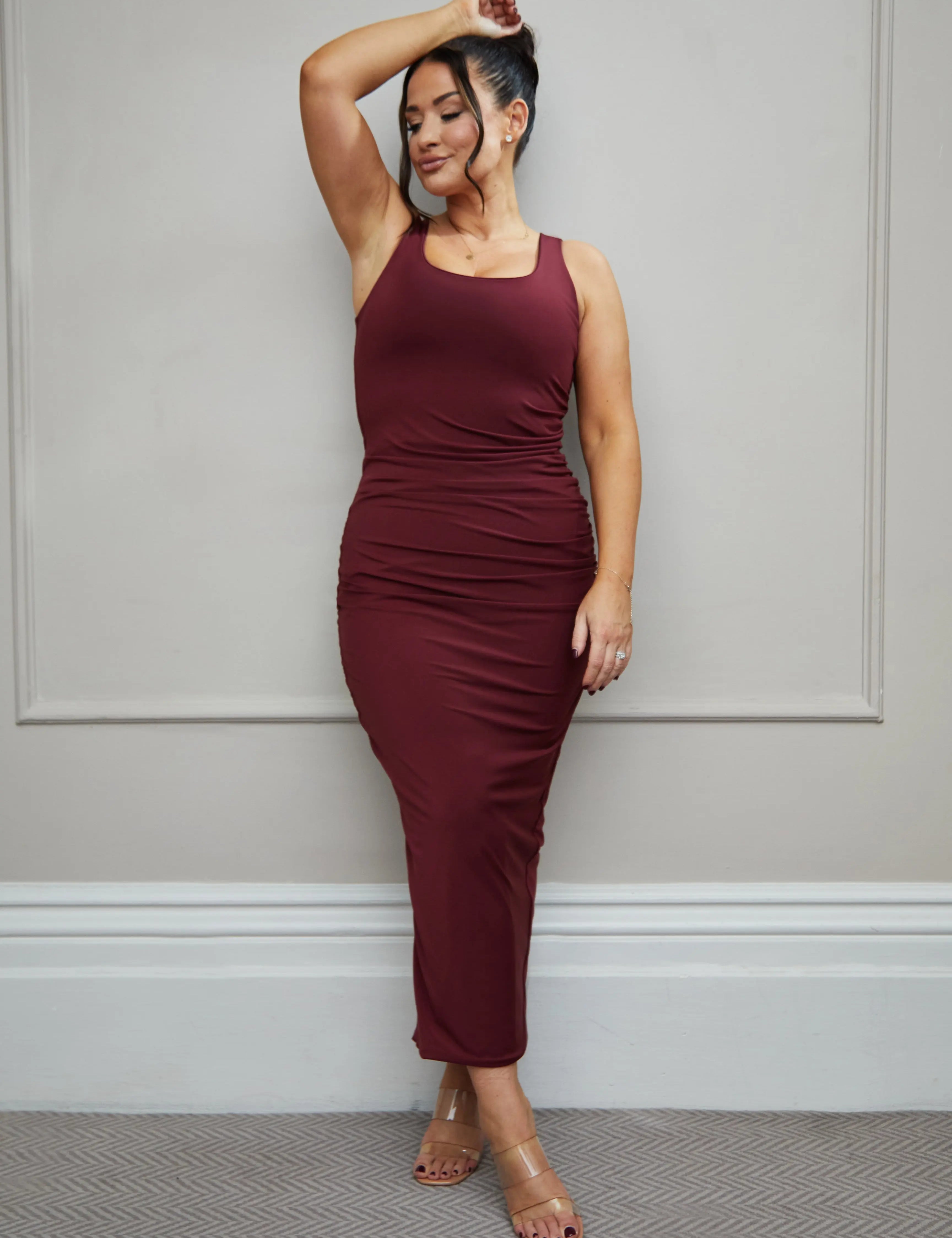 Ruched Scoop Neck Shaping 'Orla' Maxi Dress - Zinfandel Elrstyle
