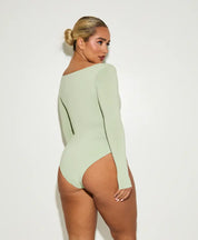 Long Sleeve Square Neck Tummy Control ‘Charlie’ Bodysuit - Matcha Elrstyle