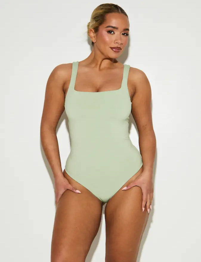 Square Neck Sleeveless 'Jade' Bodysuit - Matcha Elrstyle
