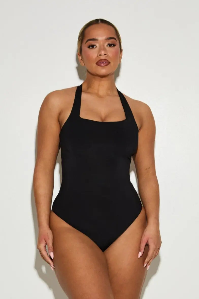 Scoop Square Neck 'Amelia' Bodysuit With Twist Back - Black (Limited Edition) RELR