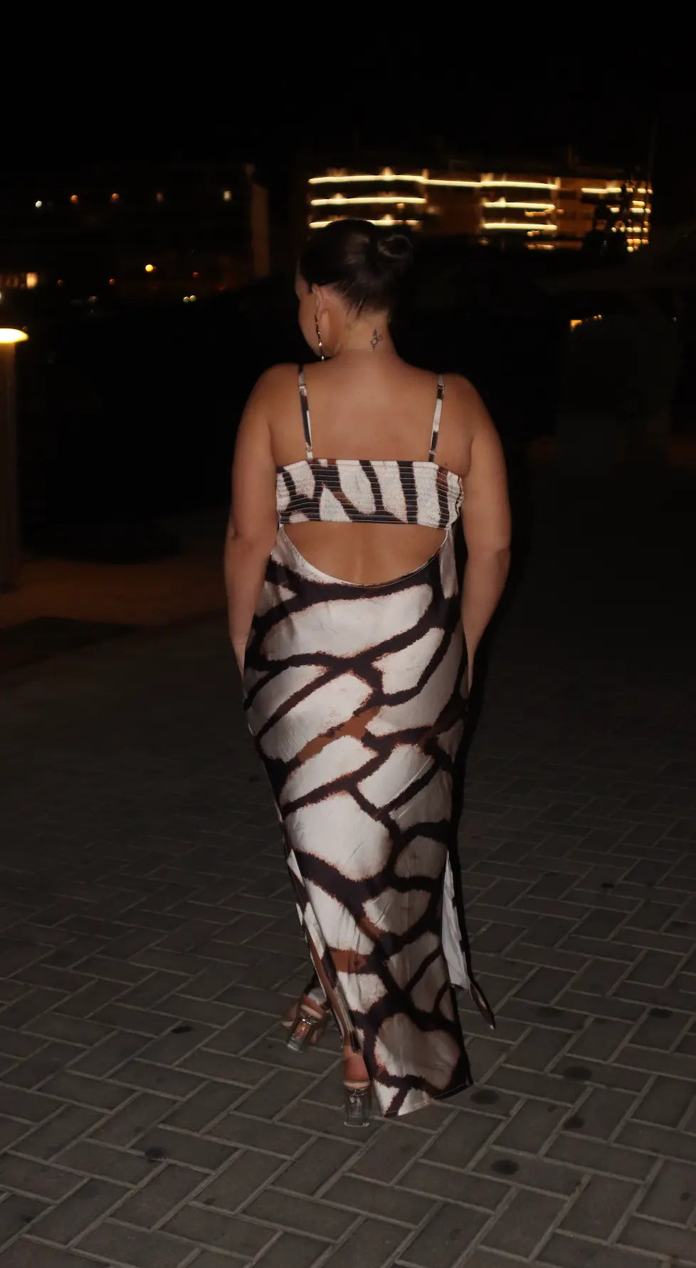 Strappy Satin Maxi 'Carla' Slip Dress - Brown Animal Print Elrstyle