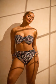 Ruched Adjustable High Waisted Bikini Bottoms - Zebra Print RELR