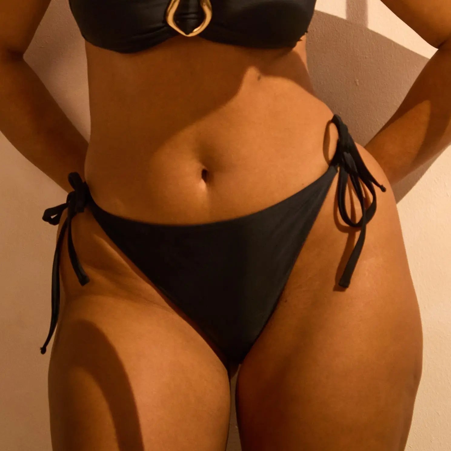 Side Tie Low Rise Medium Coverage Bikini Bottoms - Black RELR