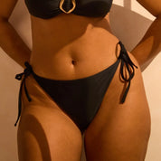 Side Tie Low Rise Medium Coverage Bikini Bottoms - Black RELR