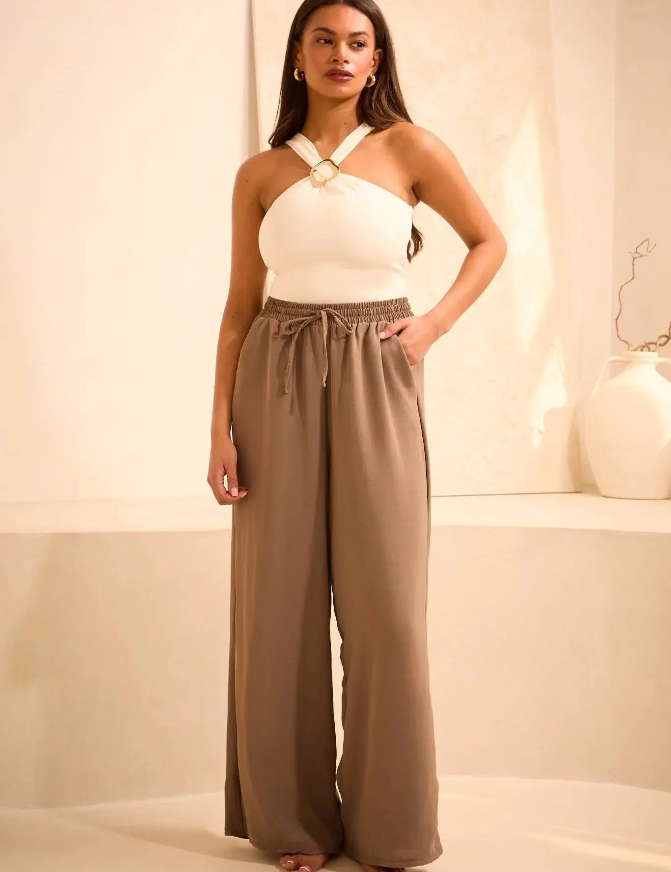 Gold Ring Detail Halterneck 'Nell' Bodysuit - Coconut (Limited Edition) RELR